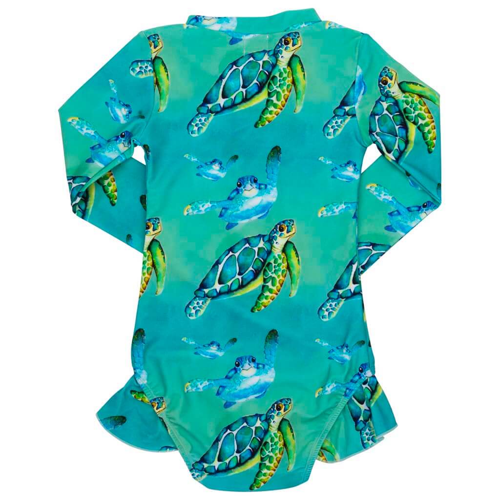 Blue Turtle Girls Long Sleeve Zip Swimmers Back Product