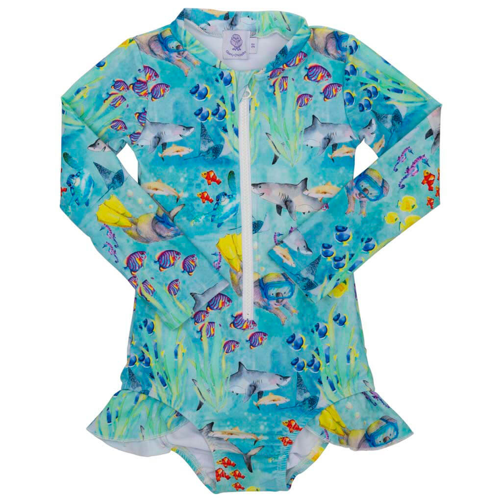 Great Barrier Reef Girls Long Sleeve Zip Swimmers Product Front