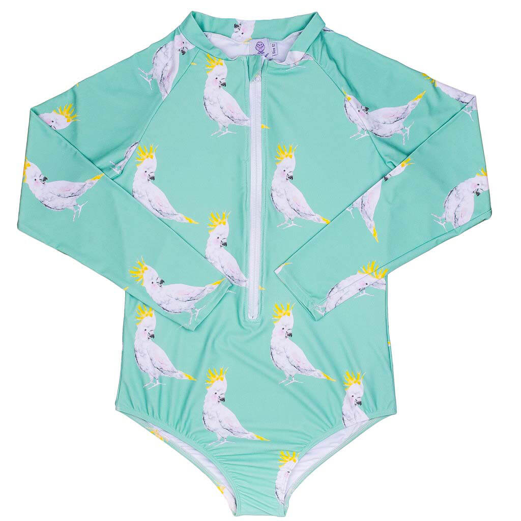 Green Cockatoo Women's Long Sleeve Zip Swimmers Front Product