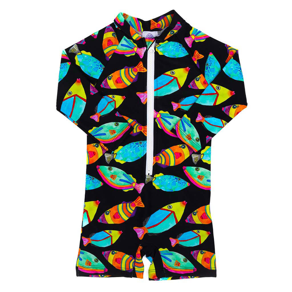 Neon Fish Unisex Long Sleeve Zip Swimmers Front Product