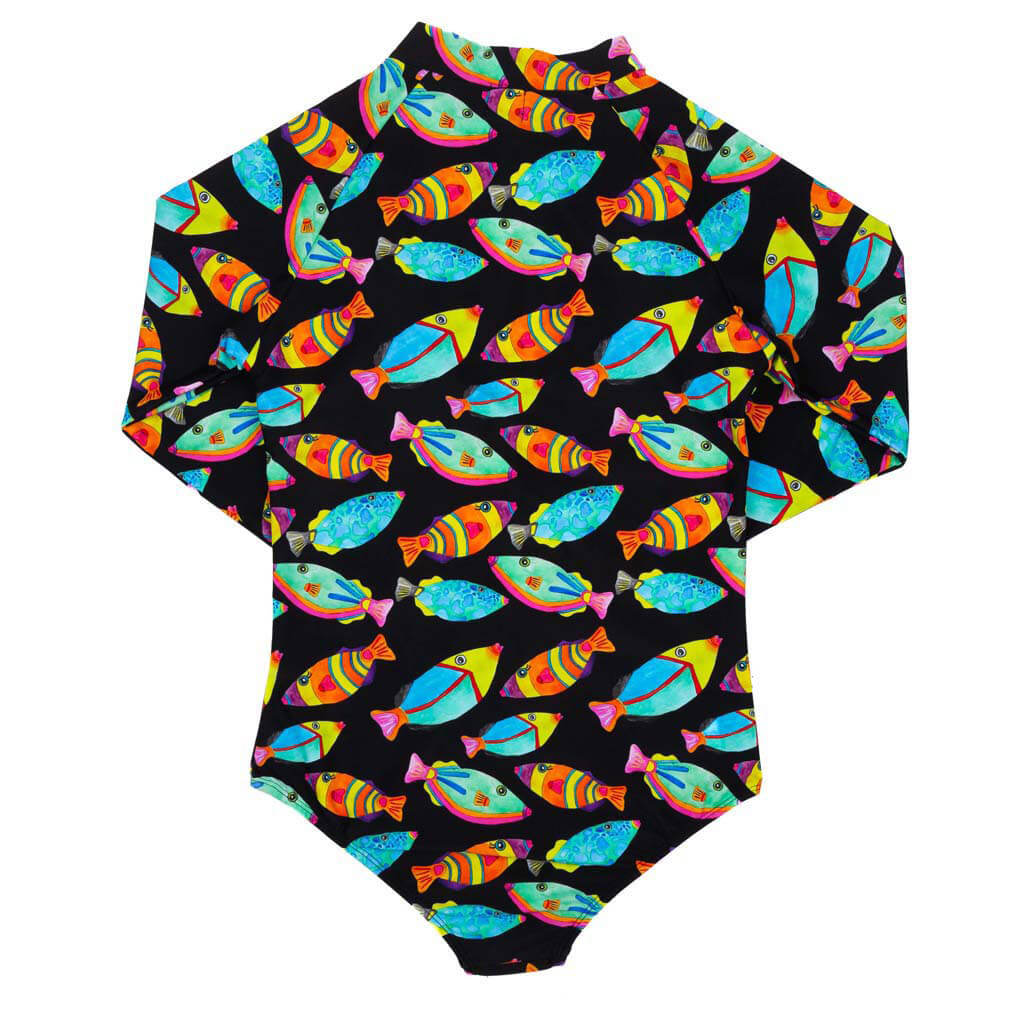 Neon Fish Women's Long Sleeve Zip Swimsuit Back Product