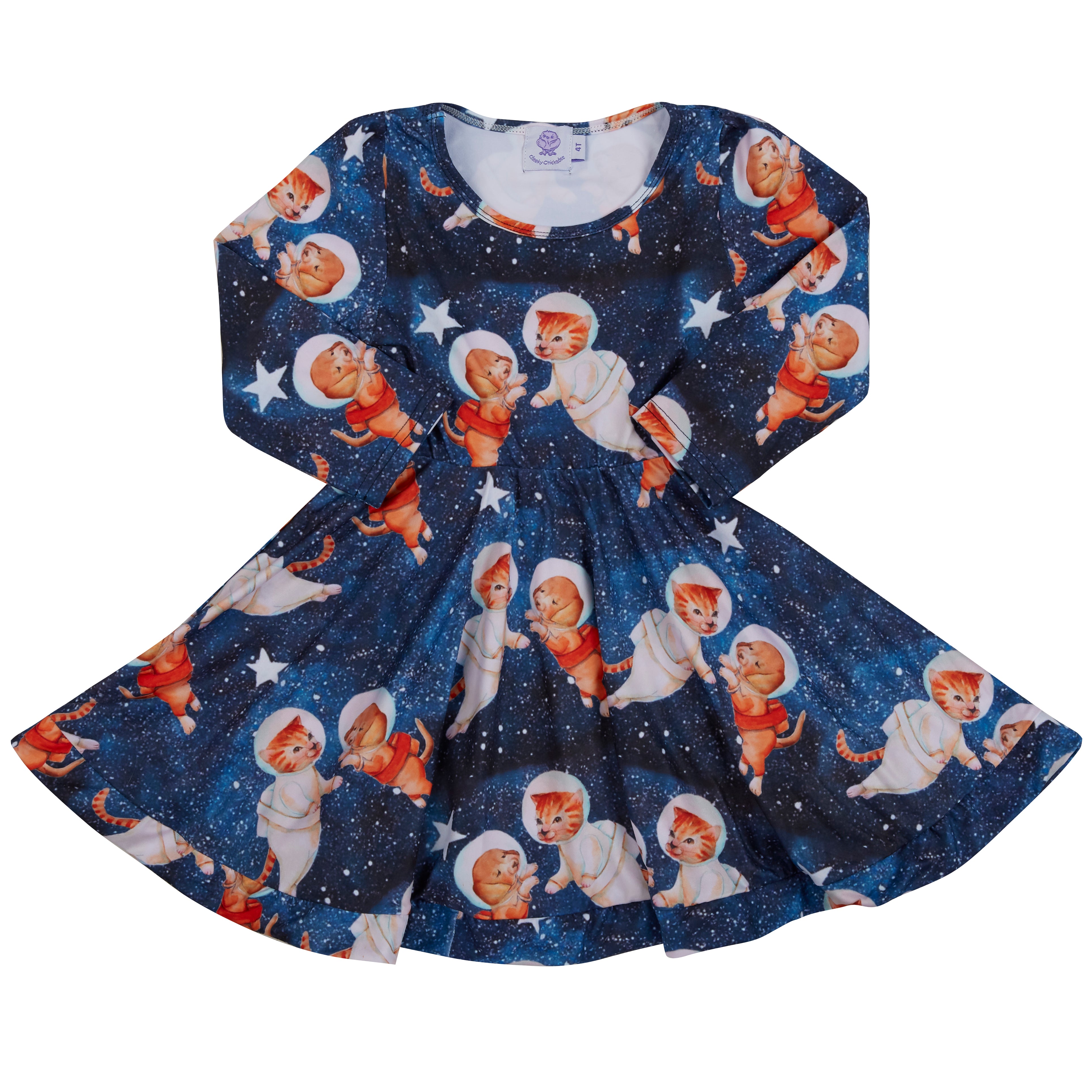 Astronaut Cats & Dogs Twirl Dress - Cheeky Chickadee Store