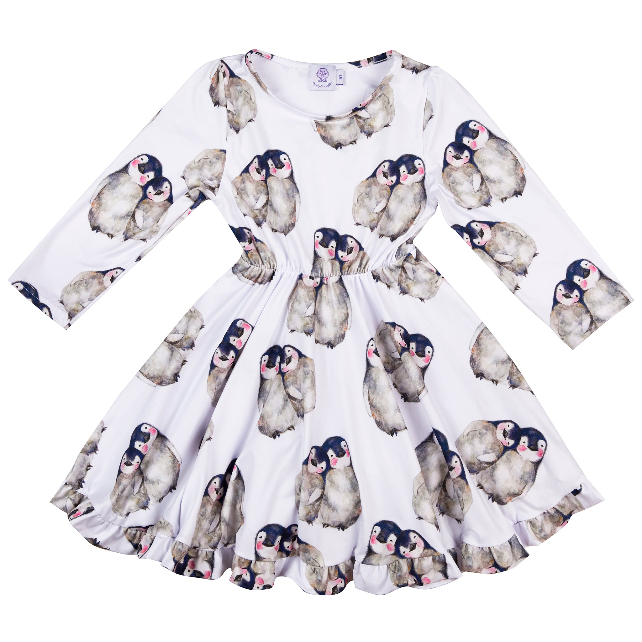 Baby Penguins Long Sleeve Twirl Dress - Cheeky Chickadee Store