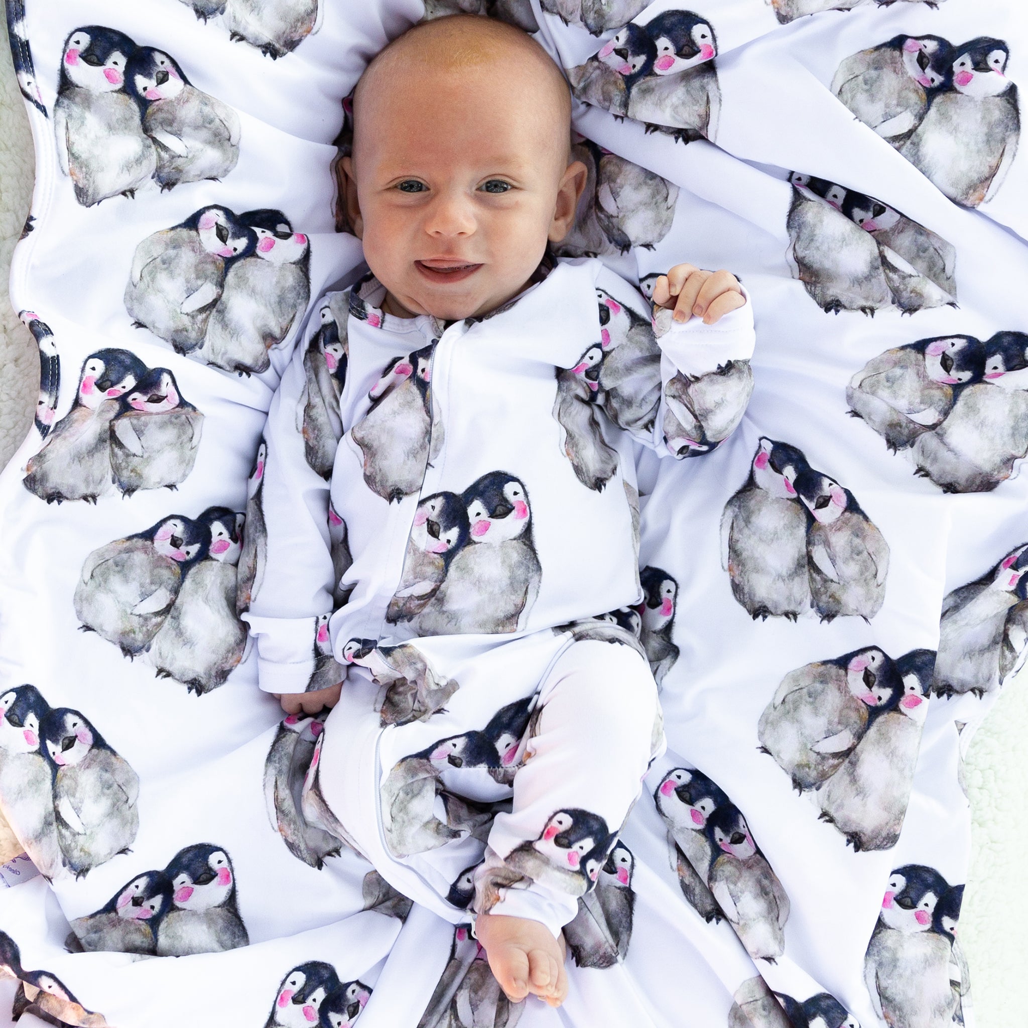 Baby Penguins Long Sleeve Double Zip Sleepsuit - Cheeky Chickadee Store