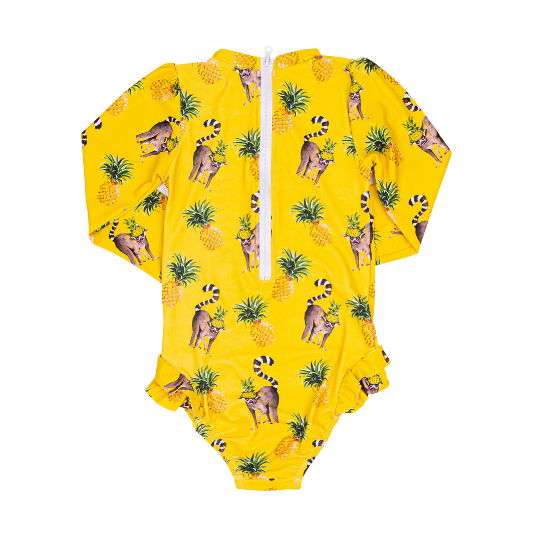 Pineapple Lemurs Girls Long Sleeve Back Zip Swimmers - Cheeky Chickadee Store