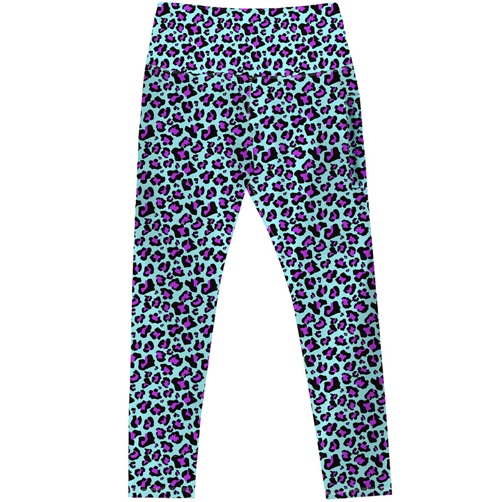 Cyan Leopard Print Women's Pocket Leggings Front Product