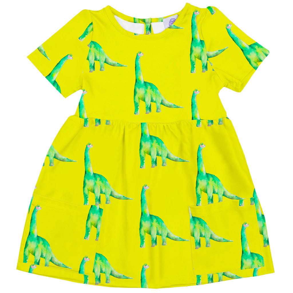 Fluro Dinosaurs Short Sleeve Pocket Dress