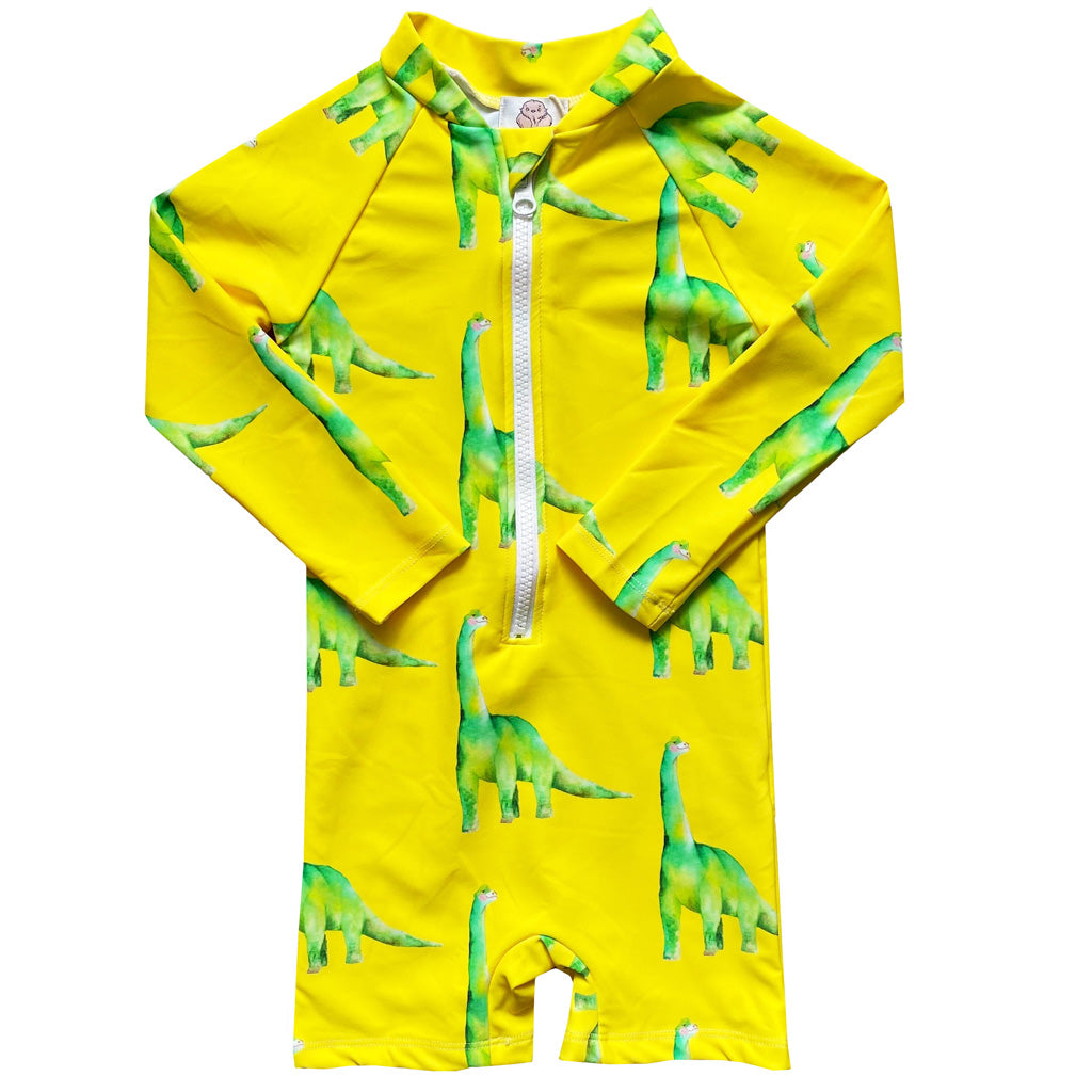 Fluro Dinosaurs Unisex Long Sleeve Zip Swimmers Front Product