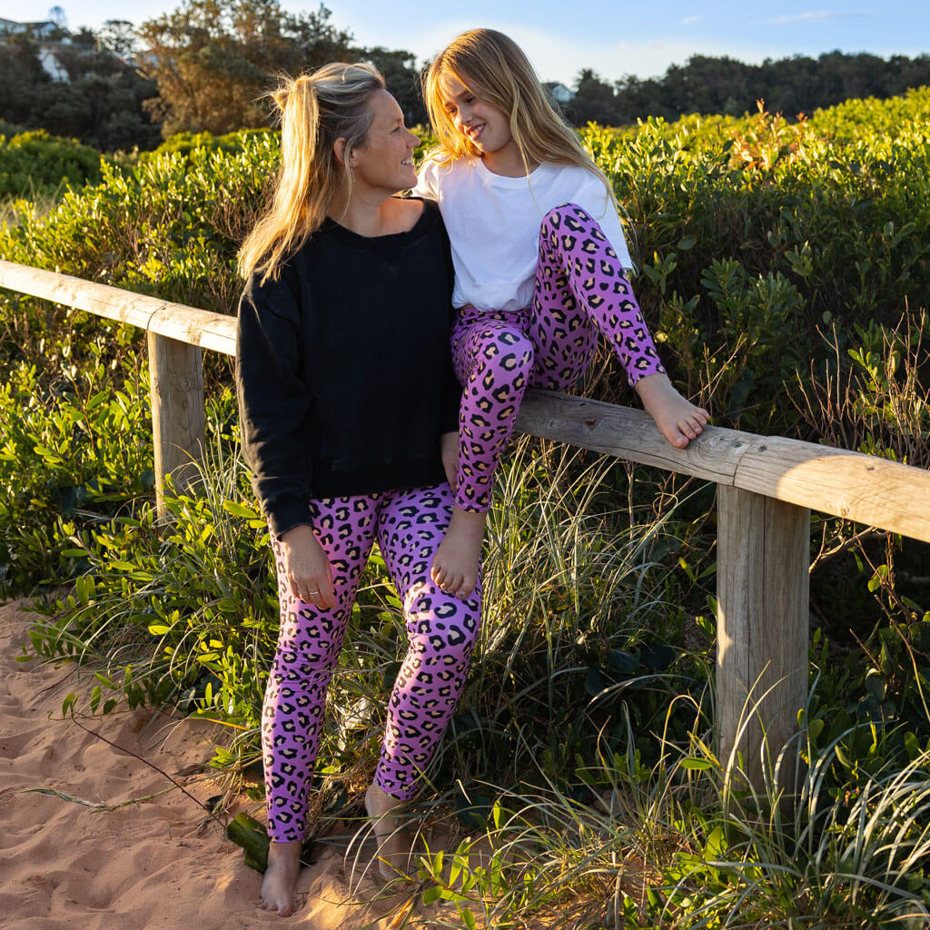 Girl Wearing Lilac Leopard Kids' Leggings