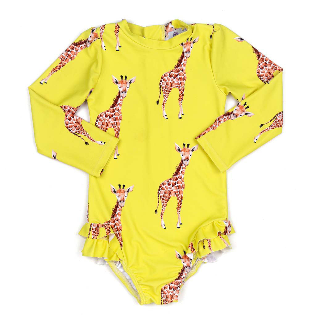 Yellow Giraffe Girls Long Sleeve Back Zip Swimmers