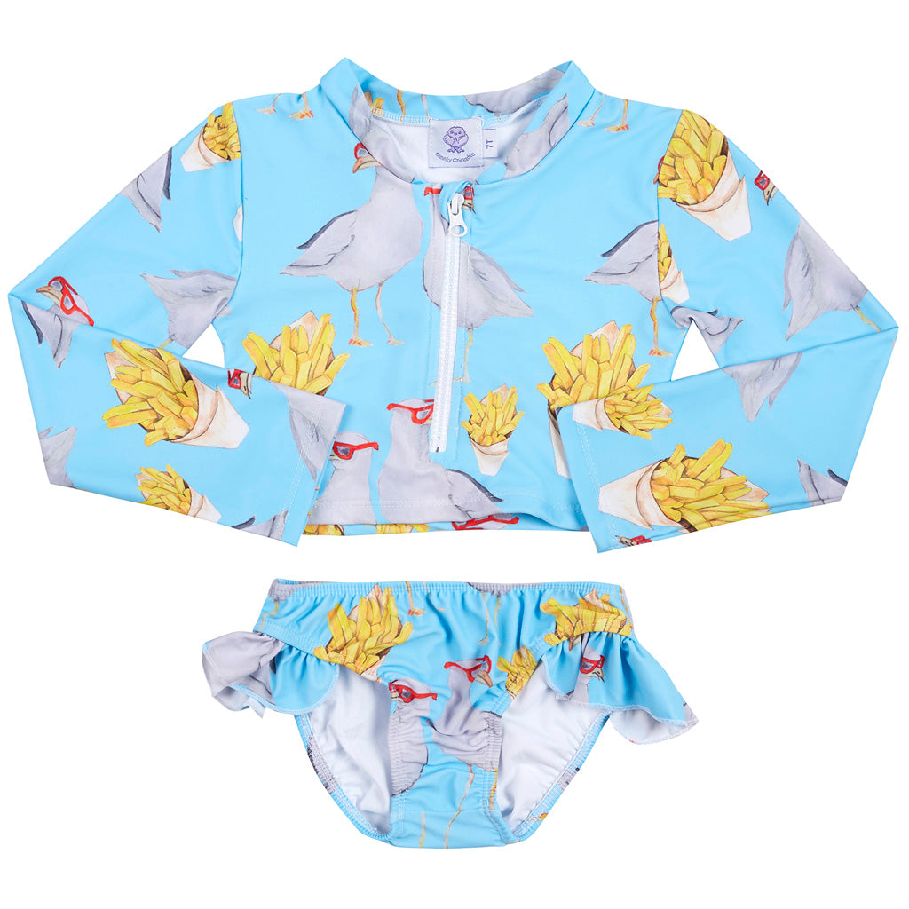 Seagulls and Chips Girls Long Sleeve Two Piece Zip Swimmers
