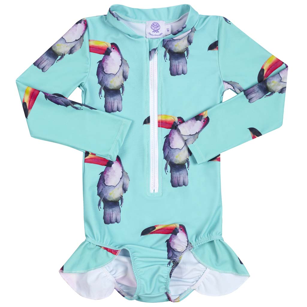 Toucan Girls Long Sleeve Zip Swimmers Front Product