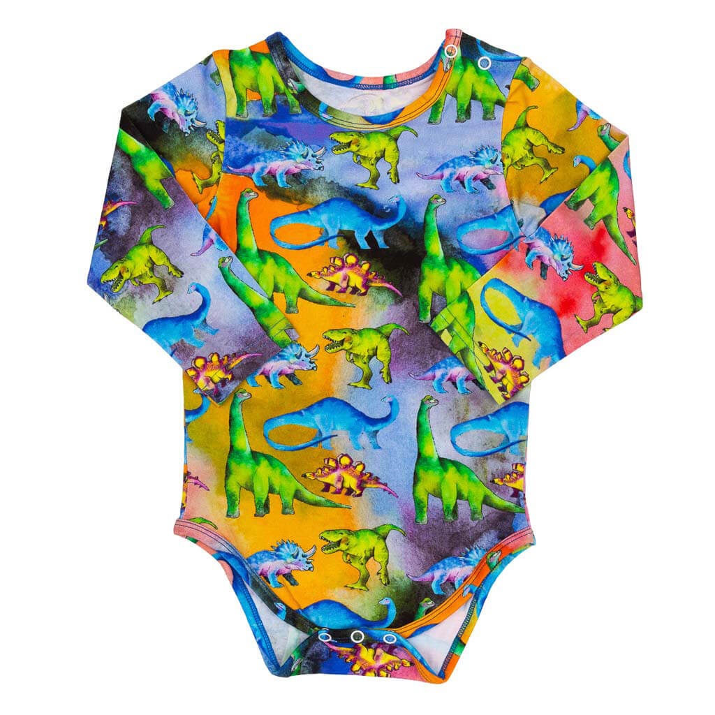 Rainbow-saurus Long Sleeve Onesie Front Product