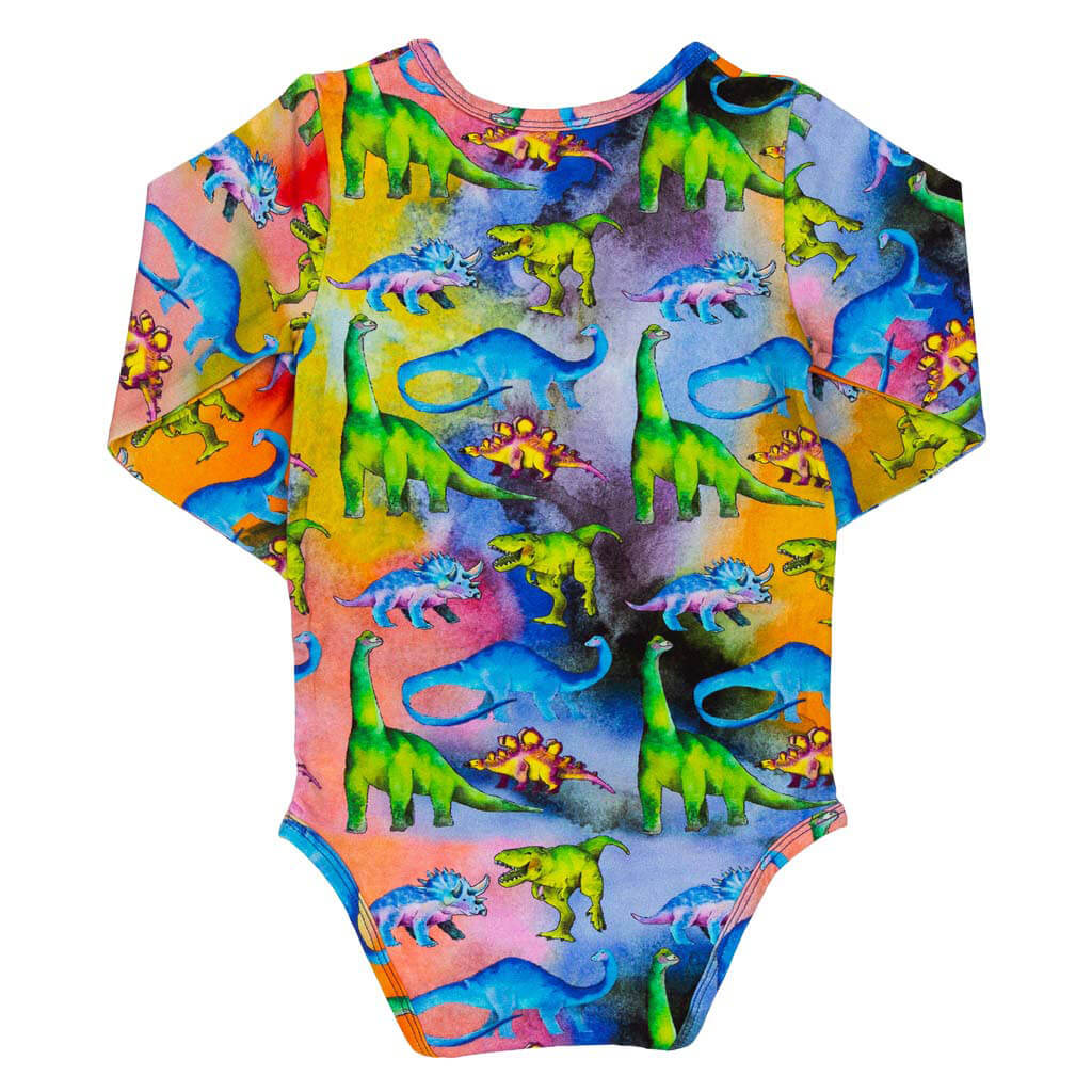 Rainbow-saurus Long Sleeve Onesie Back Product