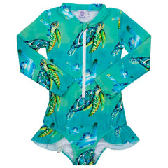 Blue Turtle Girls Long Sleeve Zip Swimmers Front Product