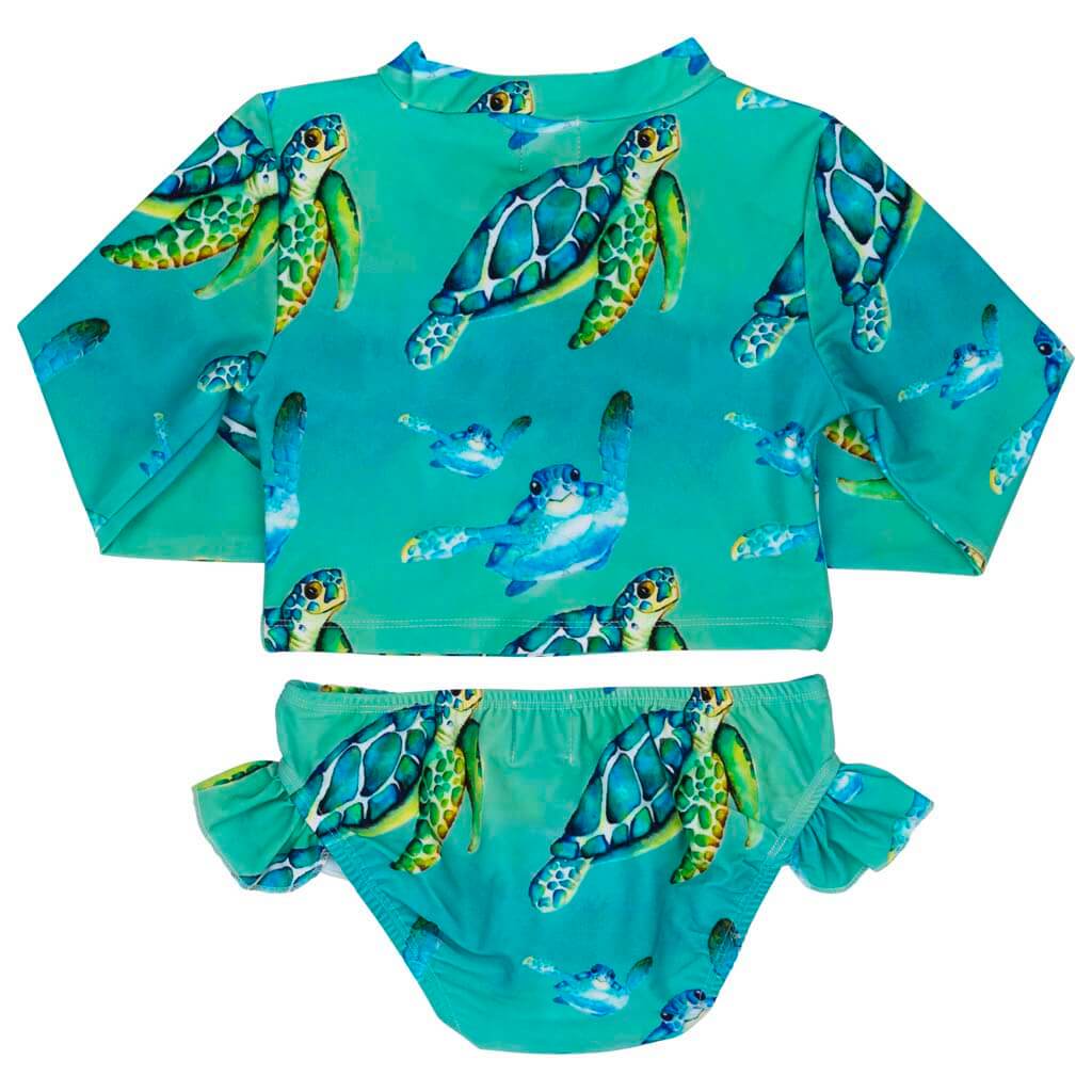 Blue Turtle Girls Long Sleeve Two Piece Zip Swimmers Back Product