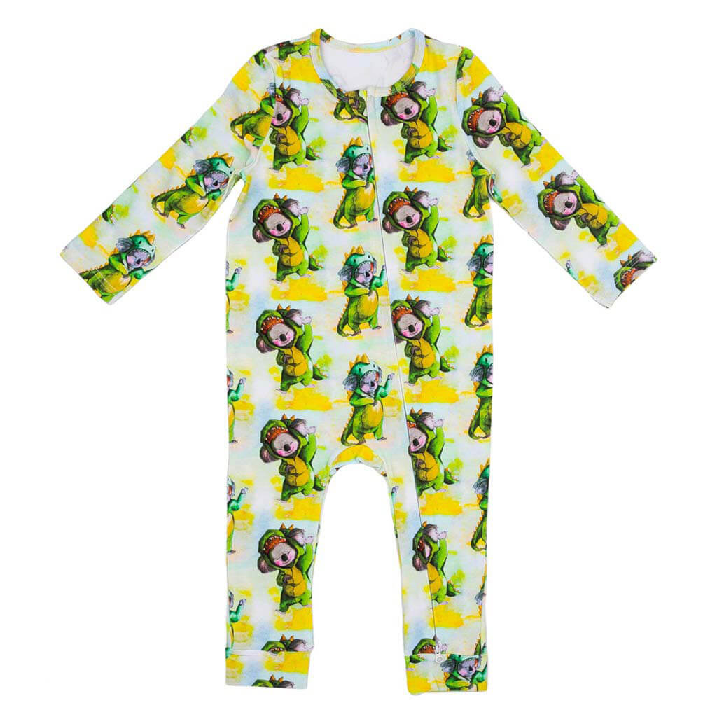 Dinosaur Koala Long Sleeve Double Zip Sleepsuit Front Product