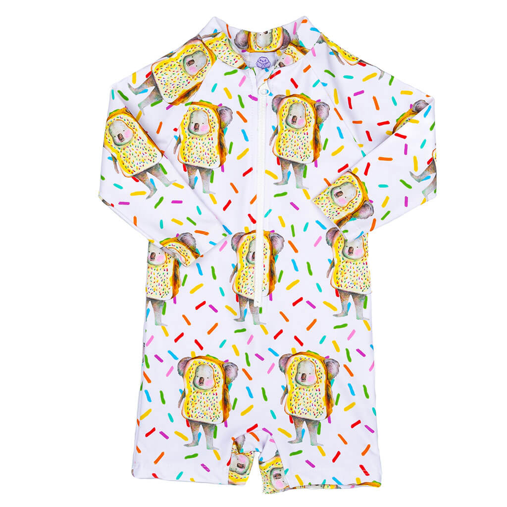 Fairy Bread Koala Unisex Long Sleeve Zip Swimmers Front Product
