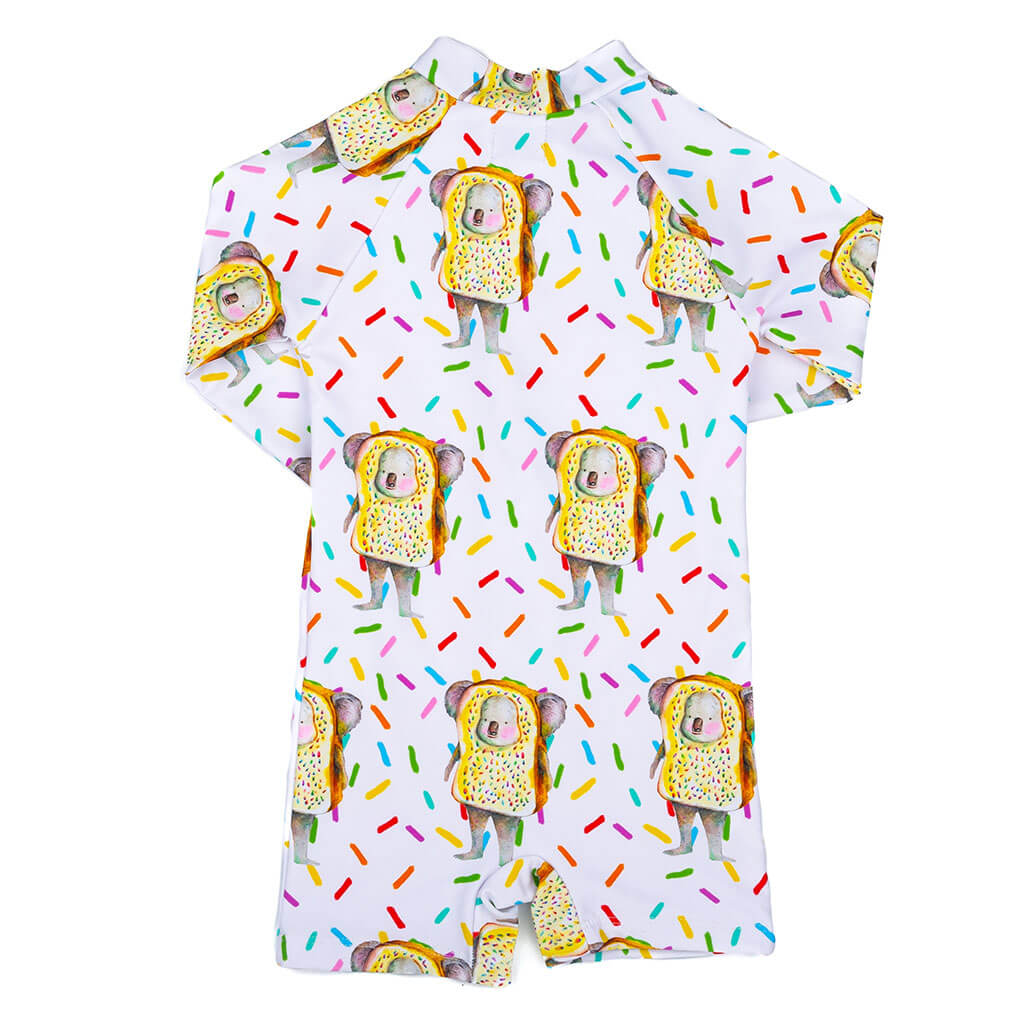 Fairy Bread Koala Unisex Long Sleeve Zip Swimmers Back Product