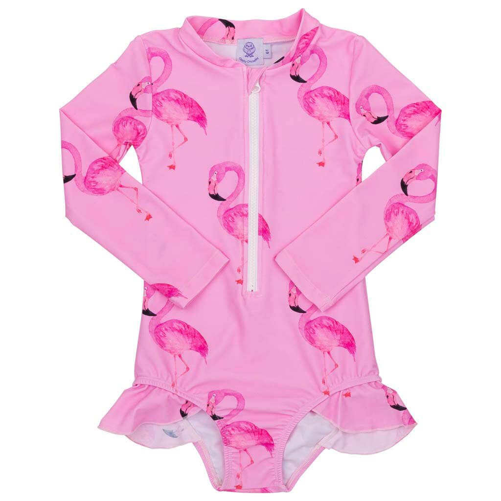 Flamingo Girls Long Sleeve Zip Swimmers Front Product