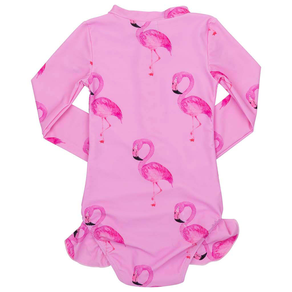 Flamingo Girls Long Sleeve Zip Swimmers Back Product