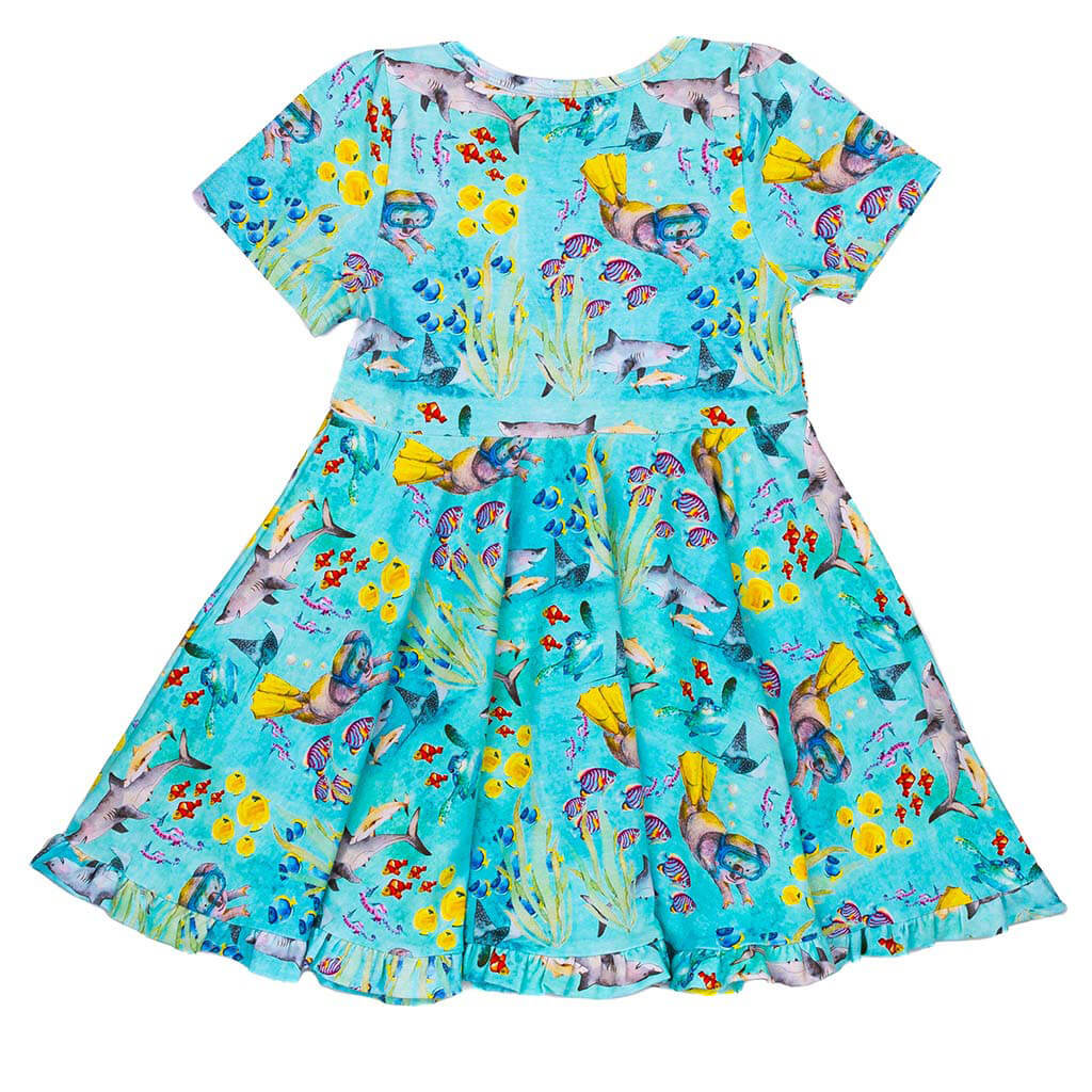 Great Barrier Reef Short Sleeve Twirl Dress Back Product