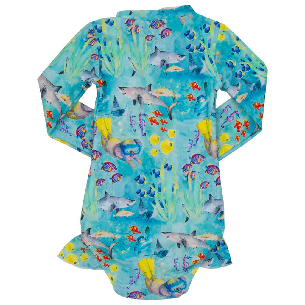 Great Barrier Reef Girls Long Sleeve Zip Swimmers Product Back