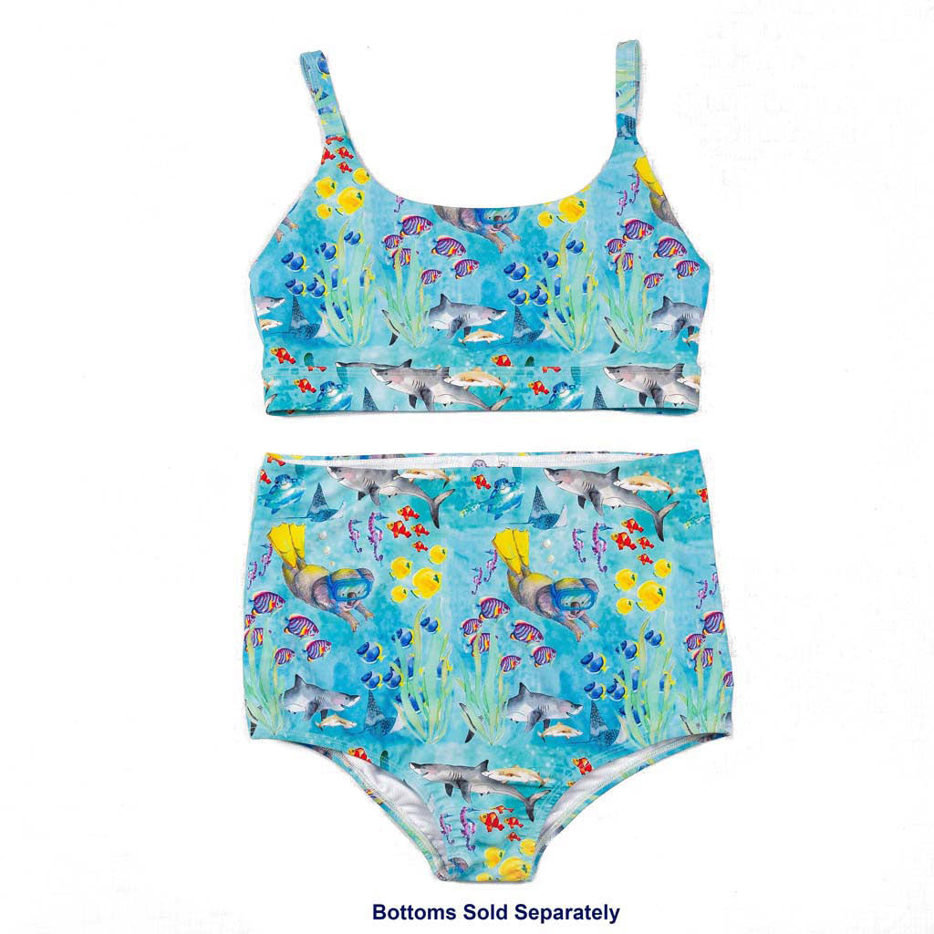 Great Barrier Reef Women's Two Piece Swimmers Swim Top Pictured With Matching Swim Bottoms