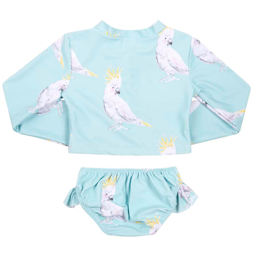 Green Cockatoo Girls Long Sleeve Two Piece Zip Swimmers Back Product