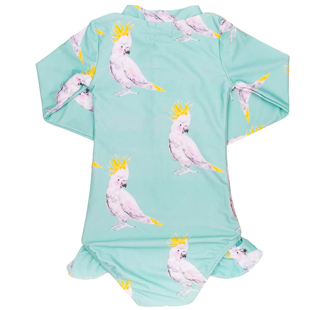 Green Cockatoo Long Sleeve Girls Zip Swimmers Back Product