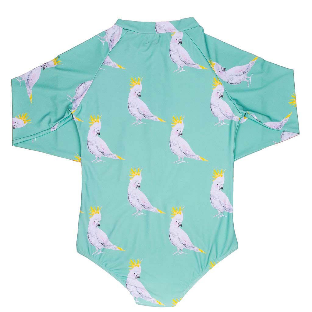 Green Cockatoo Women's Long Sleeve Zip Swimmers Back Product