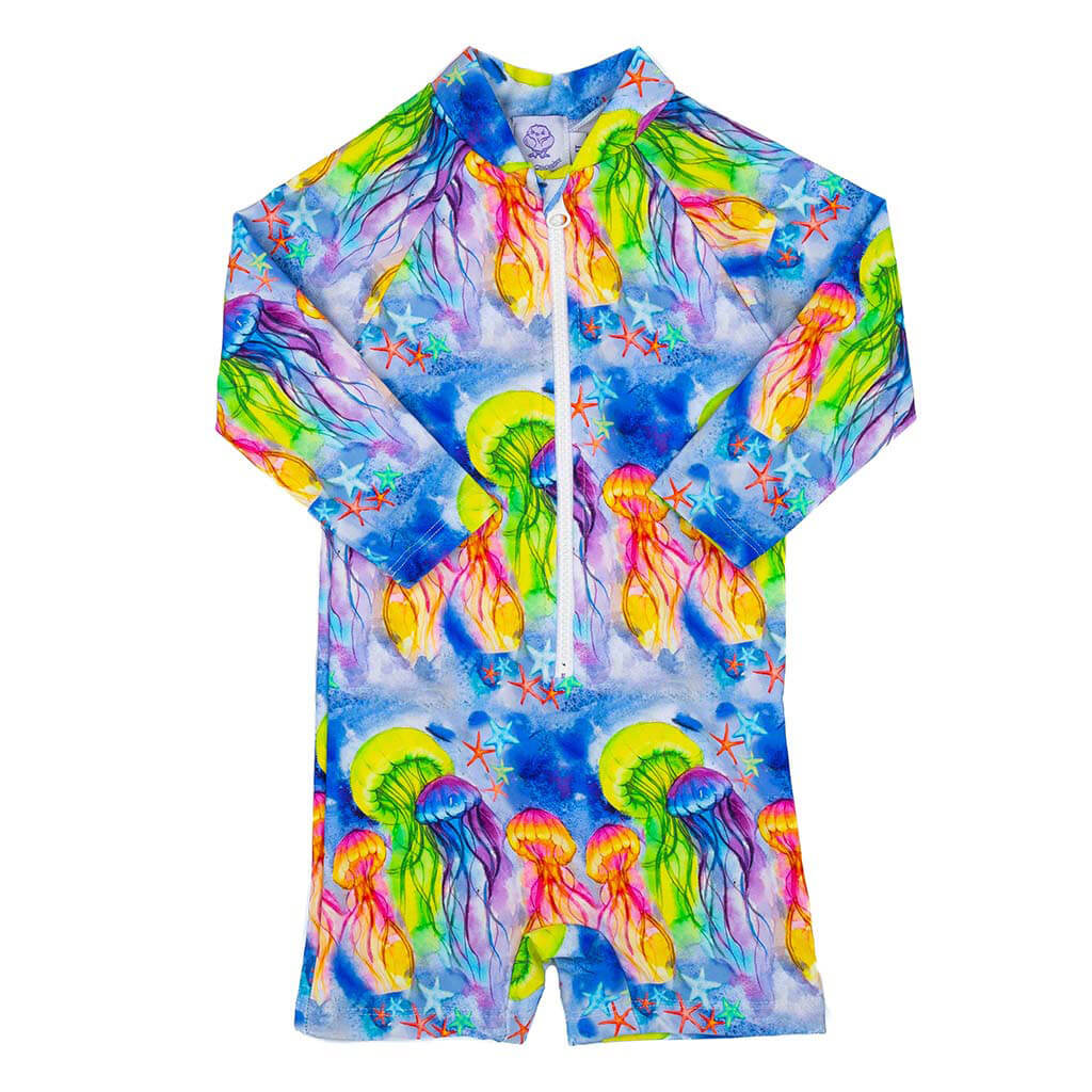 Fluro Jellyfish Unisex Long Sleeve Zip Swimmers Front Product