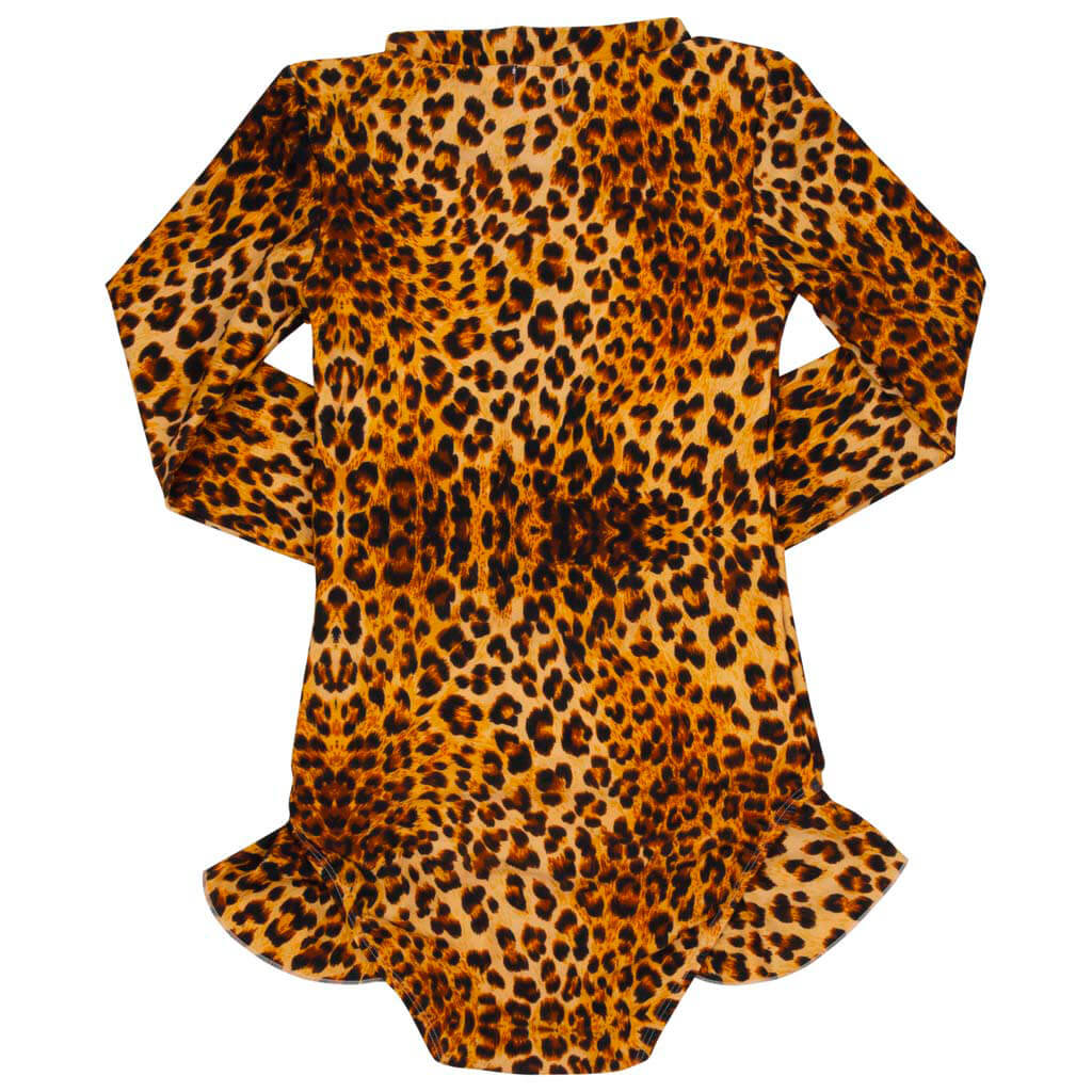 Leopard Print Long Sleeve Girls Zip Swimmers Back Product
