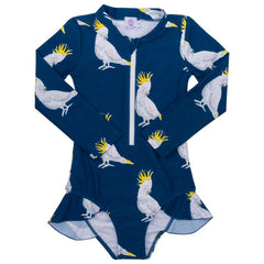 Navy Cockatoo Girls Long Sleeve Zip Swimmers Front Product