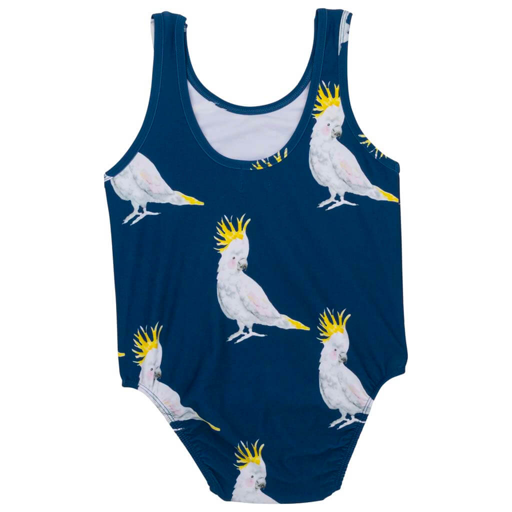Navy Cockatoo Girls Sleeveless Swimsuit Back Product