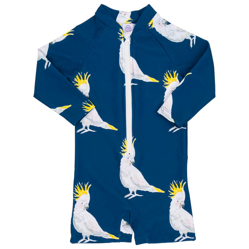 Navy Cockatoo Unisex Long Sleeve Zip Swimmers Front Product