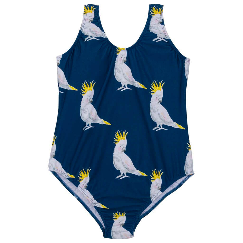 Navy Cockatoo Women's One Piece Sleeveless Swimmers Front Product