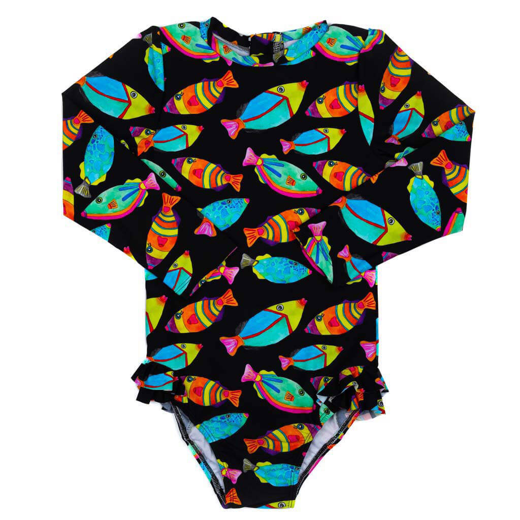 Neon Fish Girls Long Sleeve Back Zip Swimmers Front Product