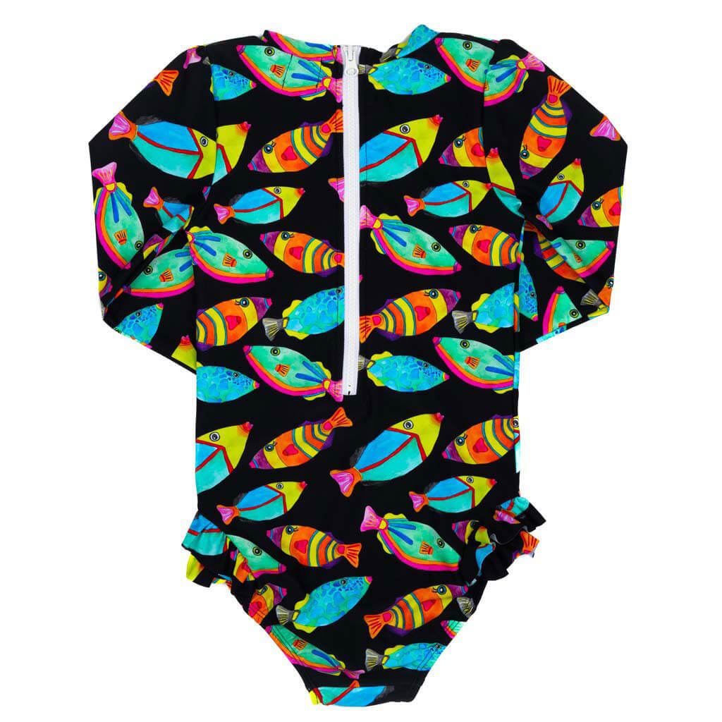 Neon Fish Girls Long Sleeve Back Zip Swimmers Back Product