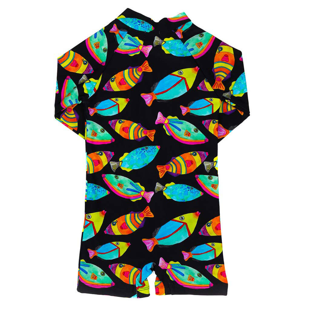 Neon Fish Unisex Long Sleeve Zip Swimmers Back Product