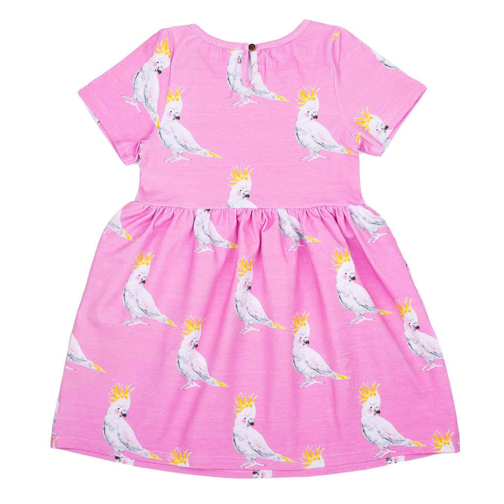 Pink Cockatoo Short Sleeve Pocket Dress Back Product