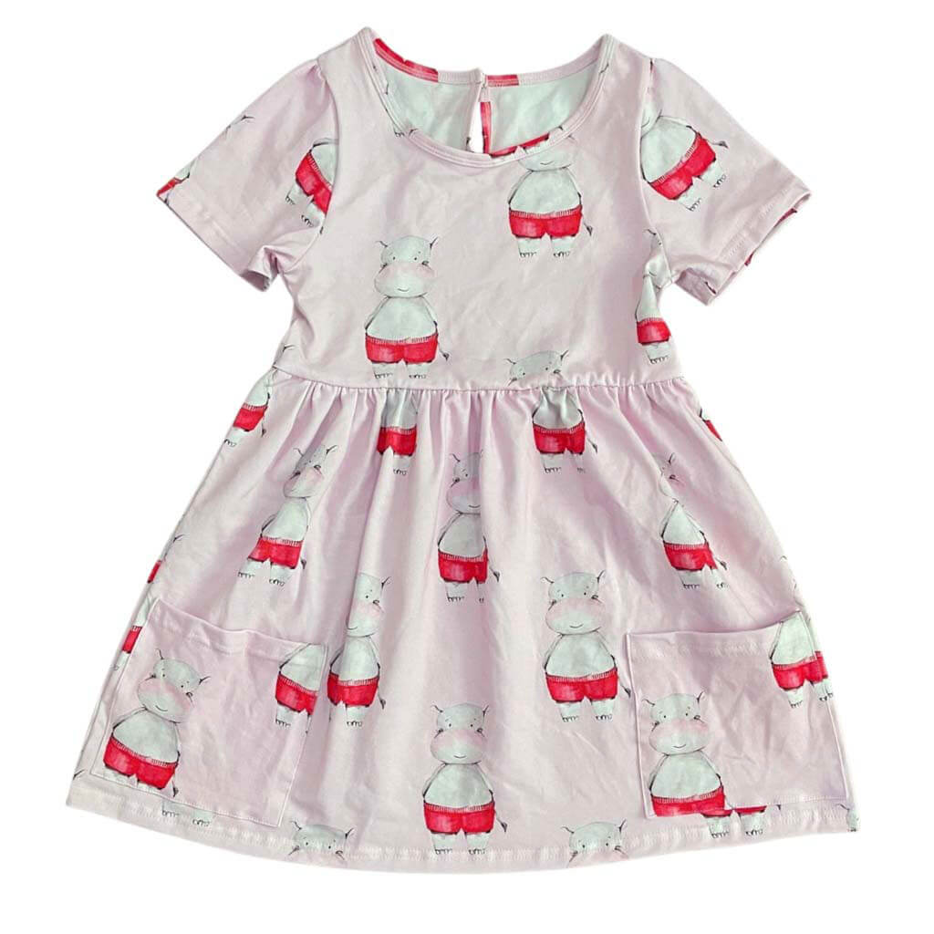 Pink Hippo Short Sleeve Pocket Dress Front Product