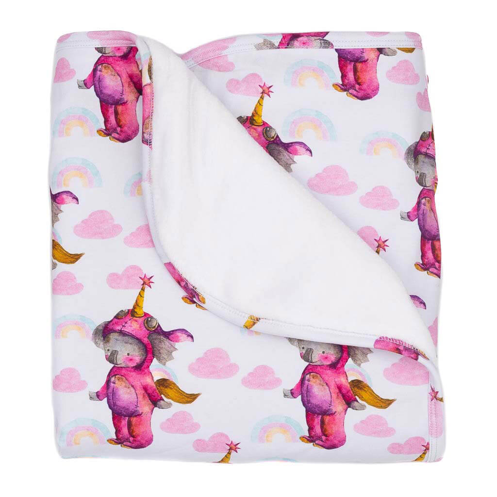 Unicorn Koala Blanket Folded With Fleece Lining Showing