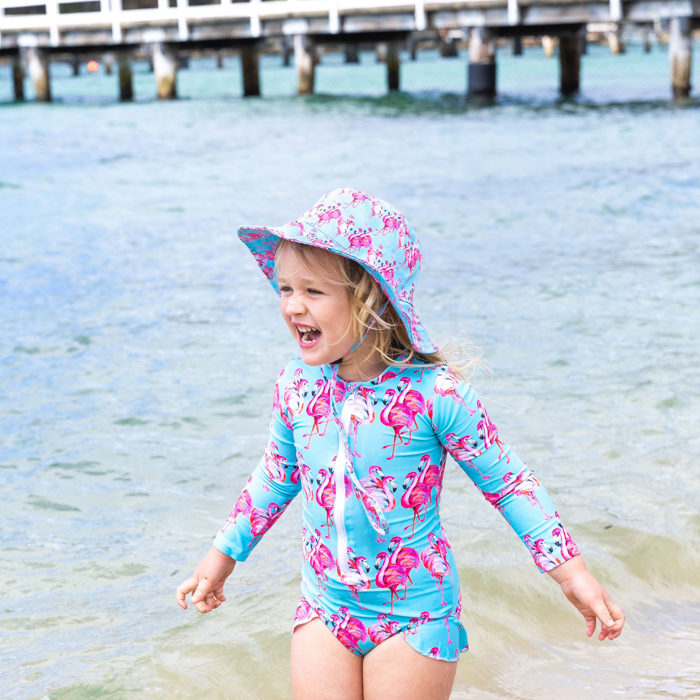 Aqua Flamingos Beach Hat - Cheeky Chickadee Store
