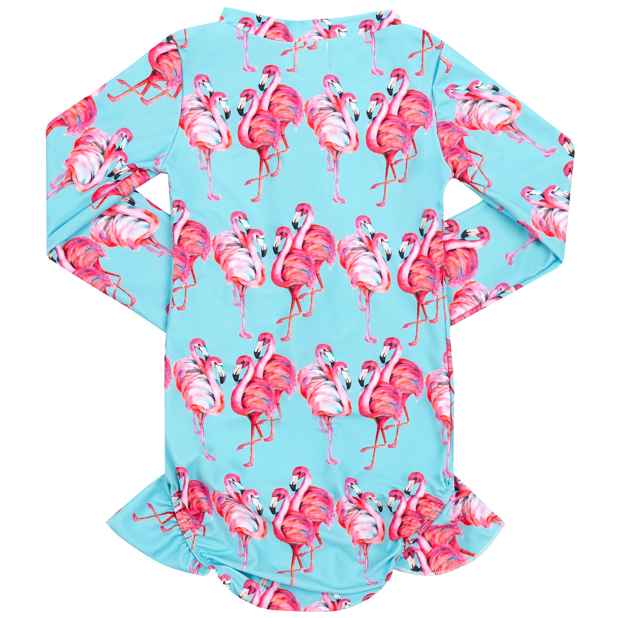 Aqua Flamingos Girls Long Sleeve Zip Swimmers - Cheeky Chickadee Store
