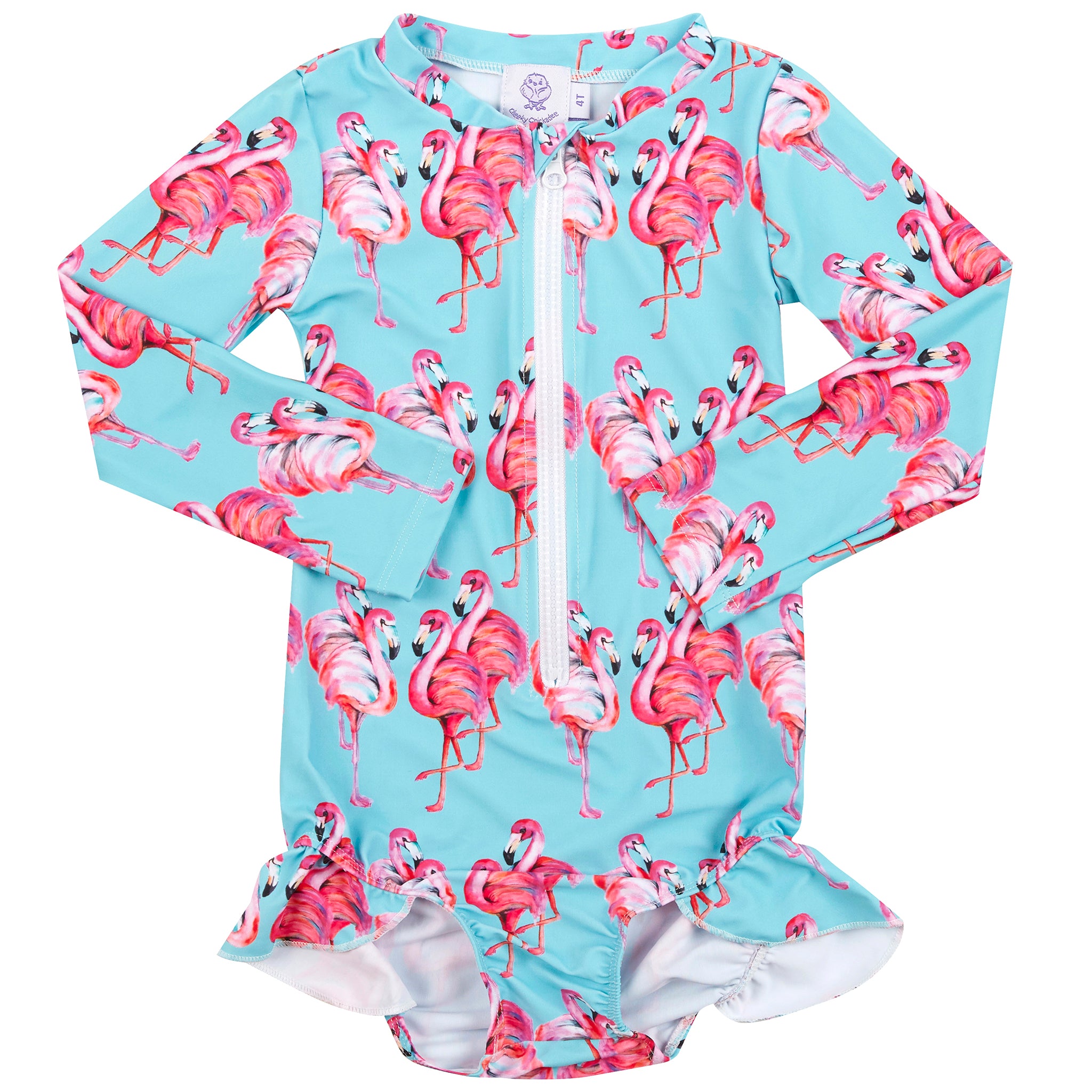 Aqua Flamingos Girls Long Sleeve Zip Swimmers - Cheeky Chickadee Store