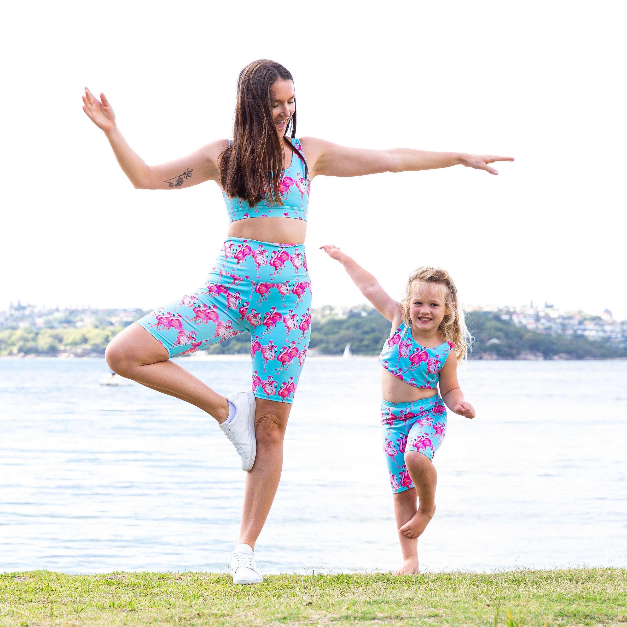 Aqua Flamingos Women's Bike Shorts - Cheeky Chickadee Store