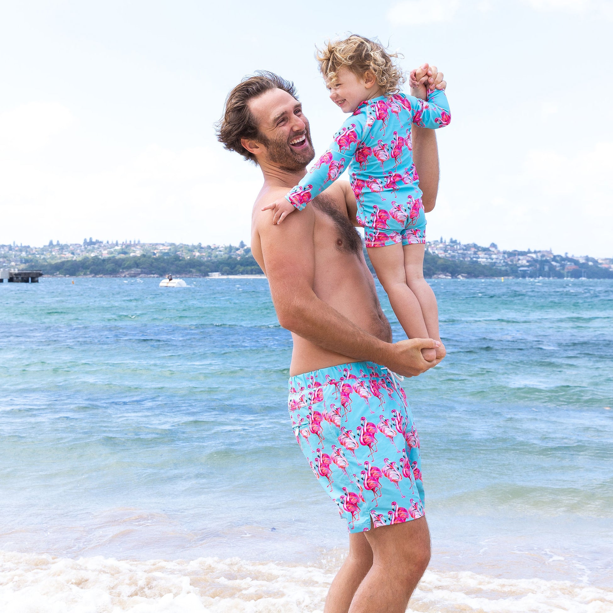 Aqua Flamingos Unisex Long Sleeve Zip Swimmers - Cheeky Chickadee Store