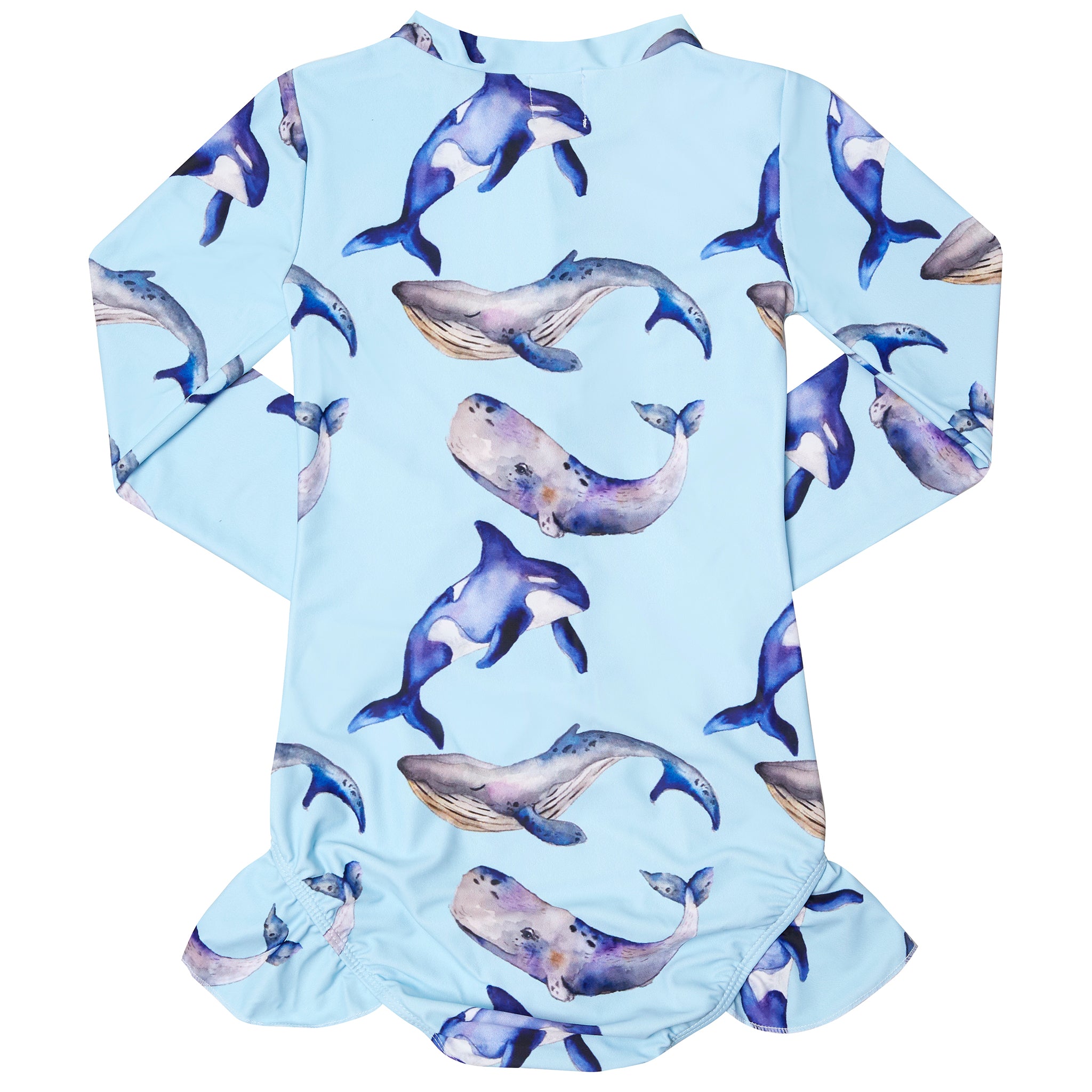 Whales Girls Long Sleeve Zip Swimmers - Cheeky Chickadee Store