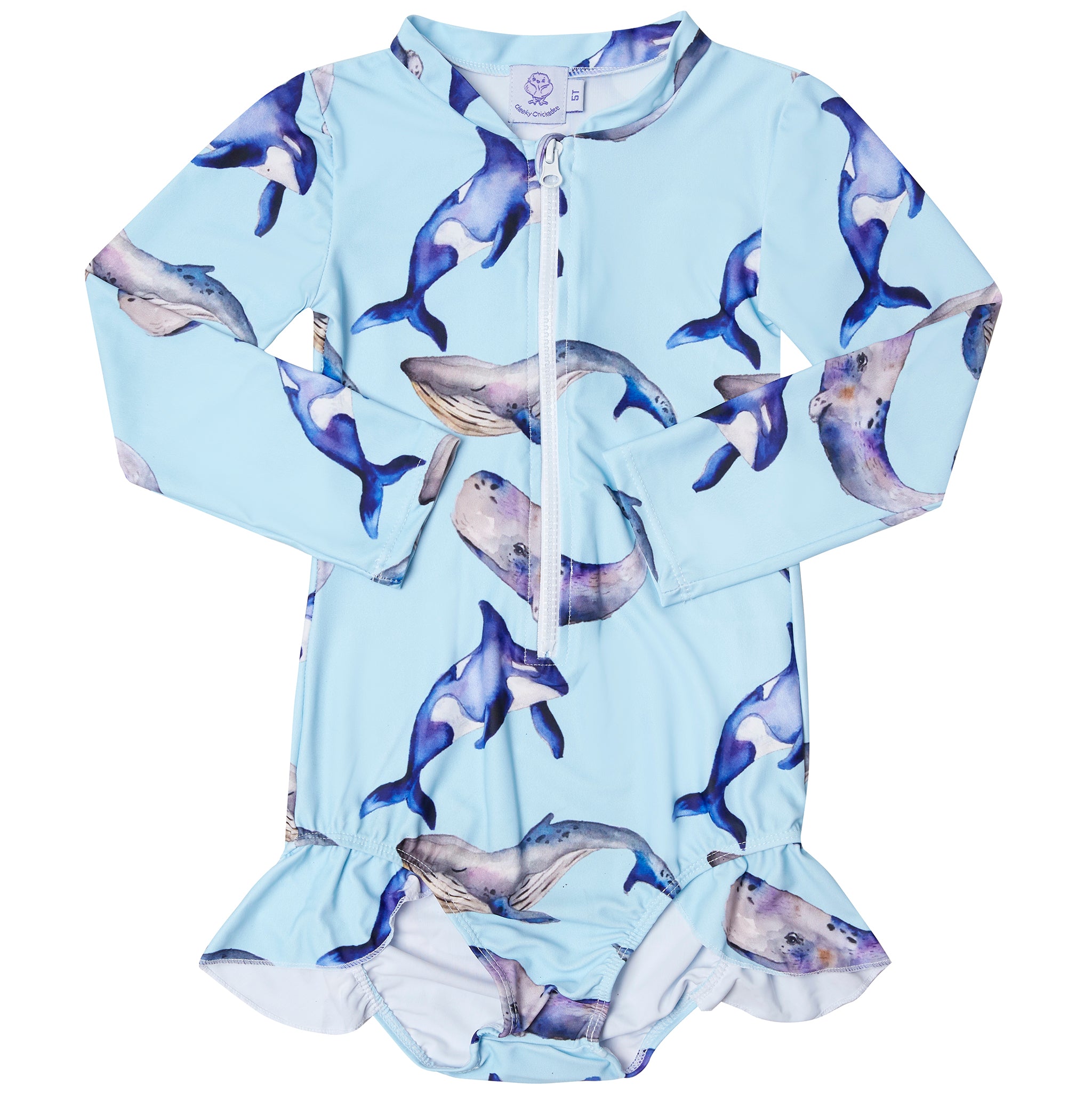 Whales Girls Long Sleeve Zip Swimmers - Cheeky Chickadee Store